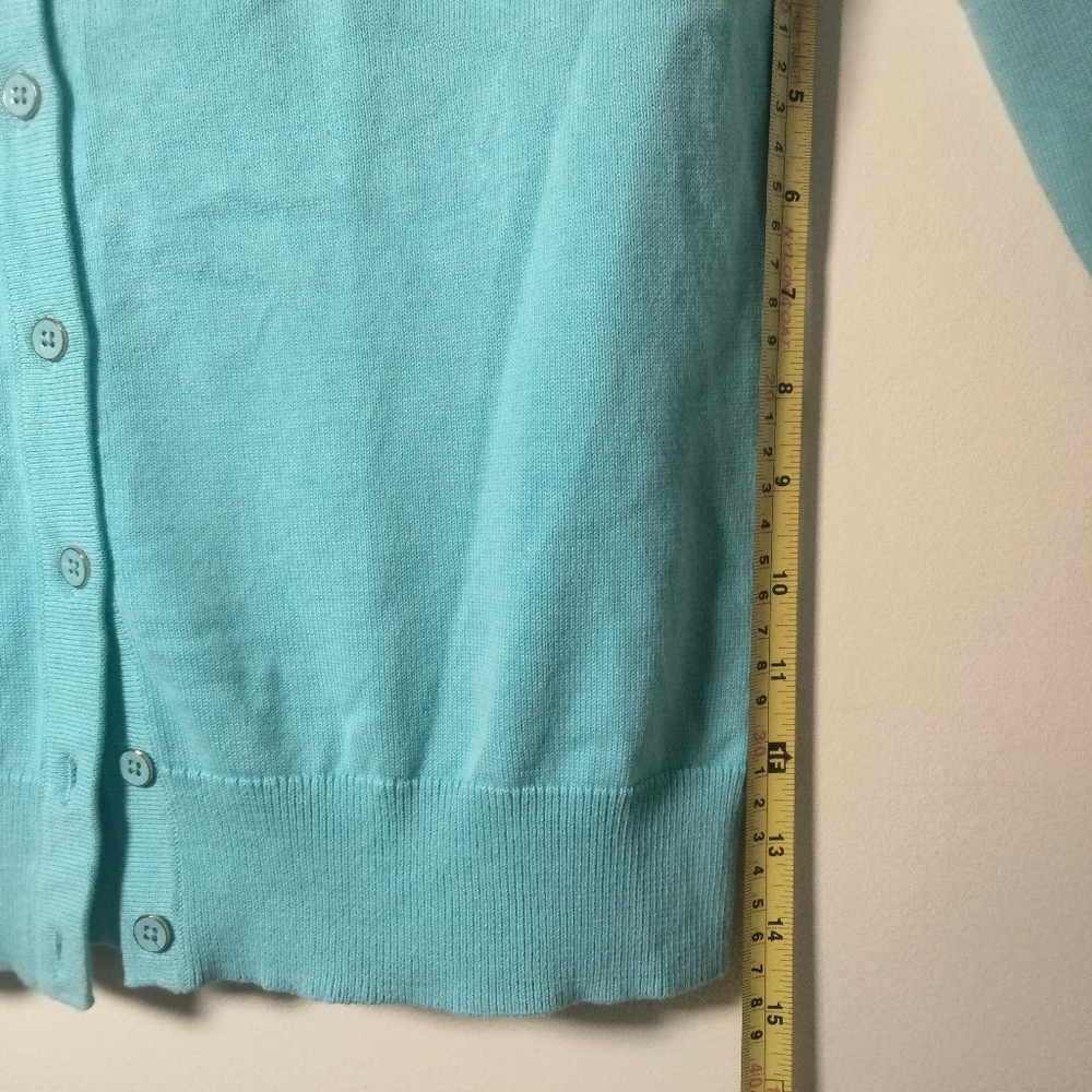 Talbots Cardigan Sweater 3/4 Sleeve Crocheted Yoke Neckline - Picture 5 of 7